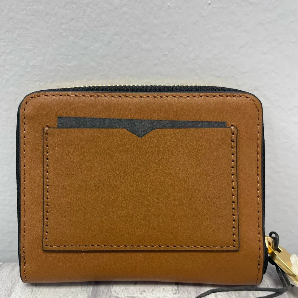 ALLSAINTS Lena Hex Leather Zip Wallet in Sepia Brown - NWT